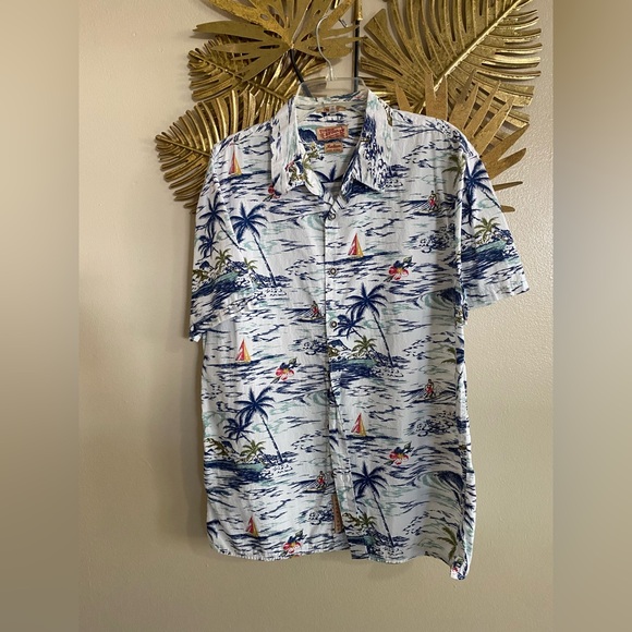 Lucky Brand Blue and White Tropical Men's Shirt - Picture 1 of 3